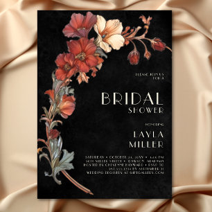 Invitation Fête des mariées vintage Art nouveau noir Floral
