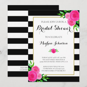 Invitation Fête des mariées vintage d'aquarelle à rayures flo