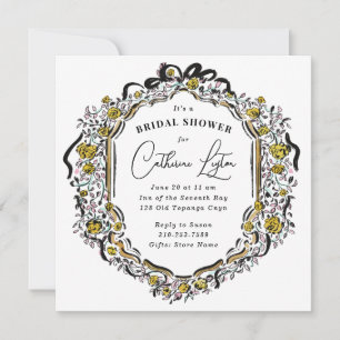 Invitation Fête des mariées vintage de rose jaune noir ruban