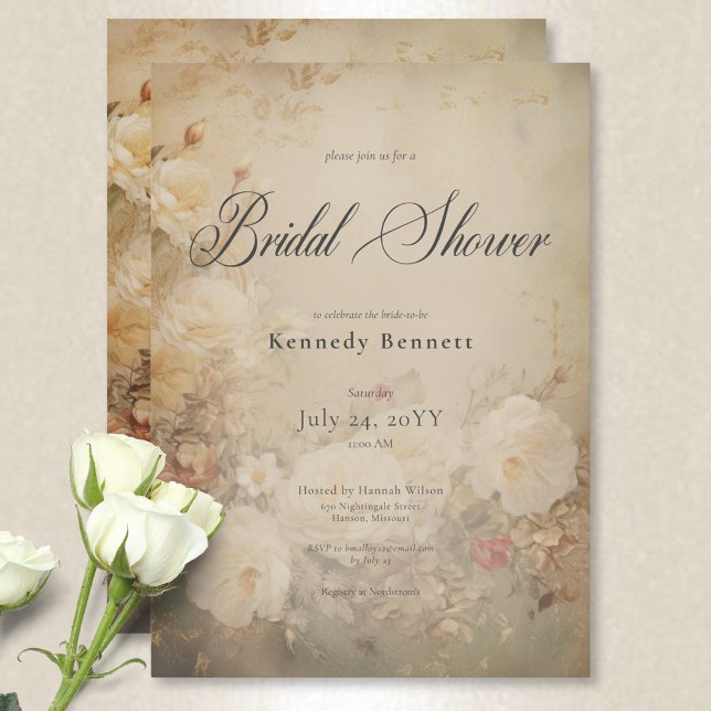 Invitation Fête des mariées vintage de Roses blanches victori (Vintage Victorian White Roses Bridal Shower Invitation)