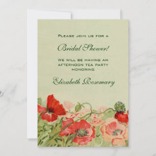 Invitation Fête des mariées vintage, Fleur de Pavot Rouge