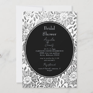 Invitation Fête des mariées vintage florale noire et blanche