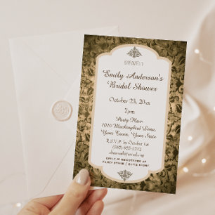 Invitation Fête des mariées vintage Gold Damask