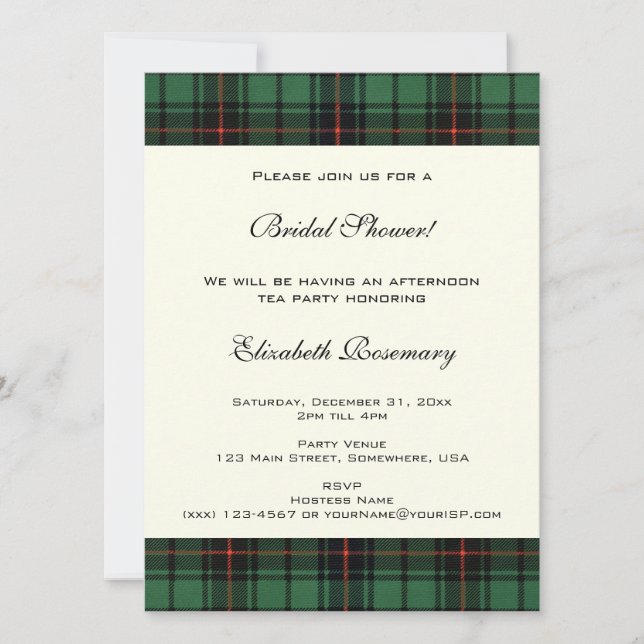 Invitation Fête des mariées vintage, Tartan Davidson Motif (Devant)