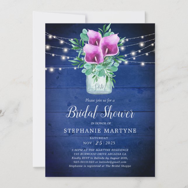 Invitation Fête des mariées Violet Calla Lily Lights Floral (Devant)