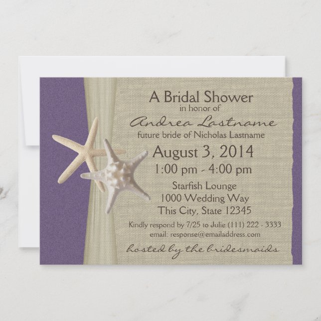 Invitation Fête des mariées violet de poisson-Starfish (Devant)
