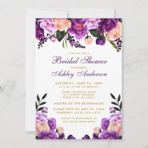 Invitation Fête des mariées violet violet Floral or Invitatio