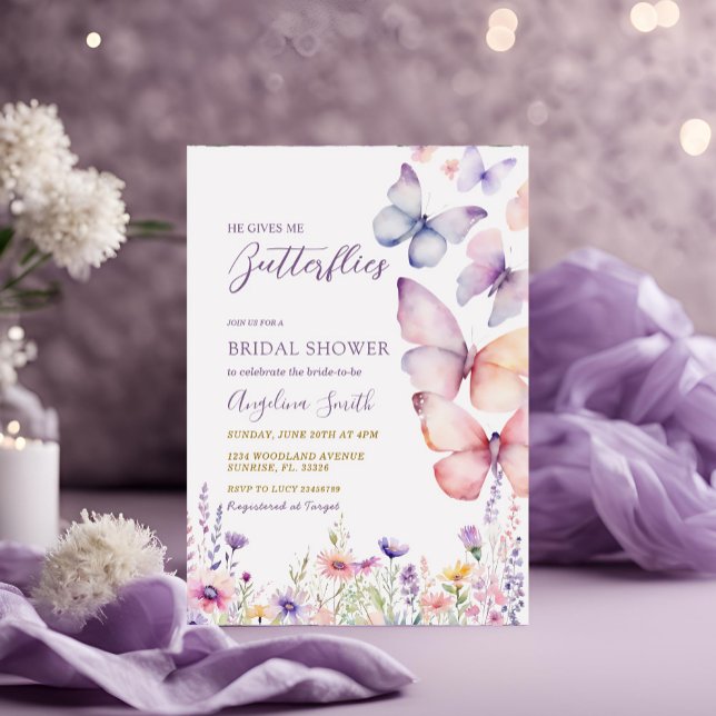 Invitation Fête des mariées Violette Il Me Donne Des Papillon (Créateur téléchargé)