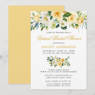 Invitation Fête des mariées virtuelle Aquarelle Jaune Floral
