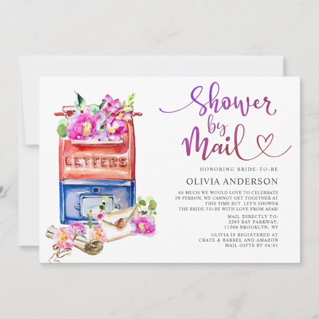 Invitation Fête des mariées virtuelle aquarelle par courrier (Devant)