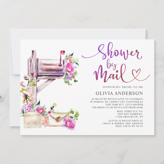 Invitation Fête des mariées virtuelle aquarelle par courrier (Devant)