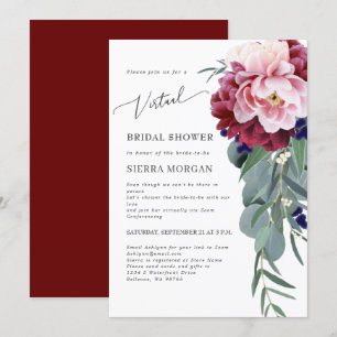 Invitation Fête des mariées virtuelle Blush rose Bourgogne Fl