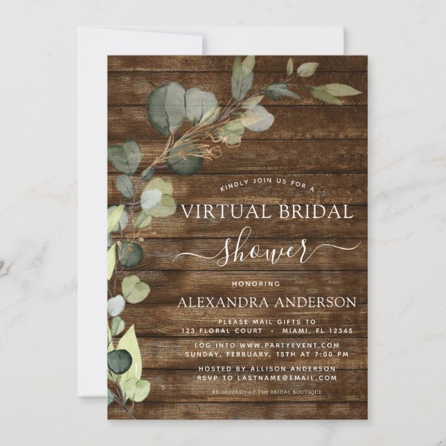 Invitation Fête des mariées virtuelle Eucalyptus (Devant)
