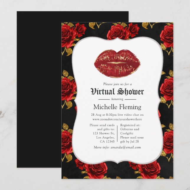 Invitation Fête des mariées virtuelle gothique florale (Devant / Derrière)