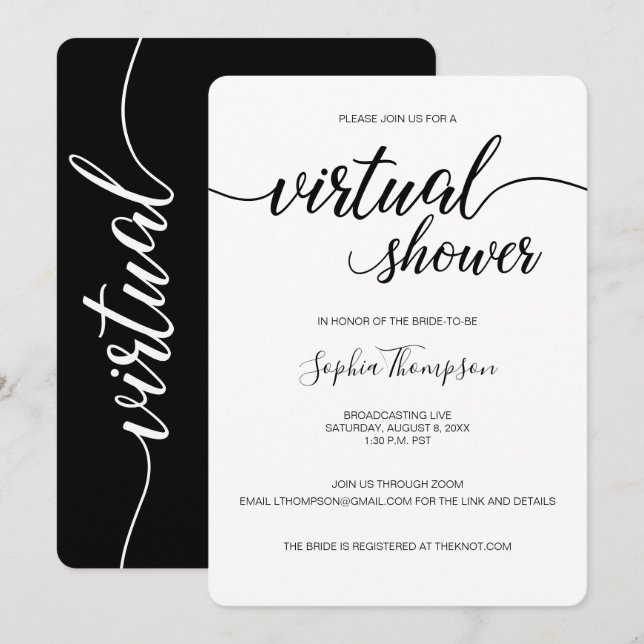 Invitation FÊTE DES MARIÉES VIRTUELLE personnalisée en noir e (Devant / Derrière)