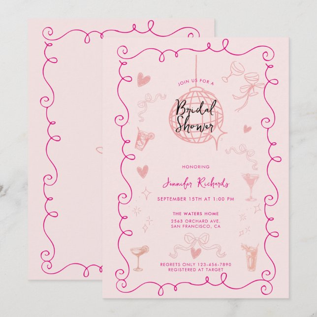 Invitation Fête des mariées Whimsical illustrée (Devant / Derrière)