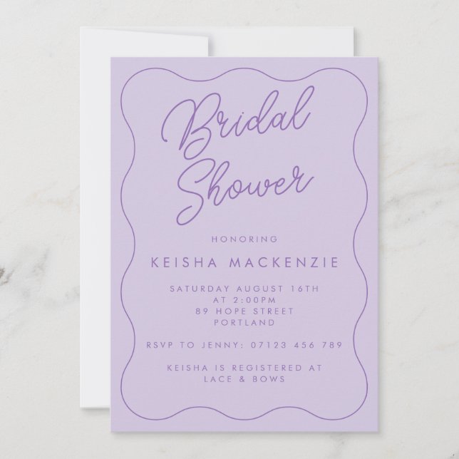 Invitation Fête des mariées Whimsical Retro Wave Lilac (Devant)