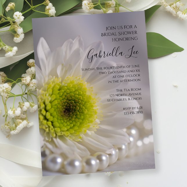 Invitation Fête des mariées White Daisy et Pearls (Créateur téléchargé)