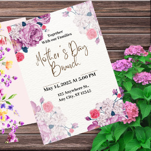 Invitation Fête des mères aux fleurs roses gris pâle