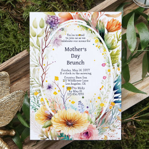 Invitation Fête des Mères Brunch Aquarelle Fleur sauvage Flor