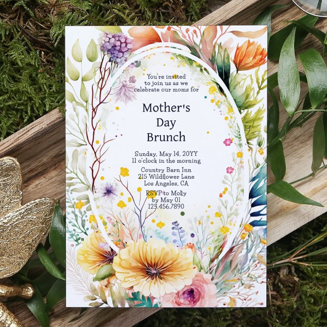 Invitation Fête des Mères Brunch Aquarelle Fleur sauvage Flor (Créateur téléchargé)