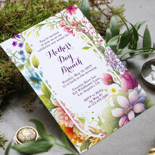 Invitation Fête des mères Brunch Fleur sauvage d'aquarelle Fl