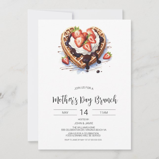 Invitation Fête des Mères Brunch Petit déjeuner Waffles Invit (Devant)