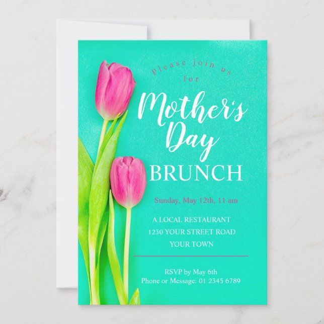 Invitation Fête des mères Brunch Tulip Floral (Devant)