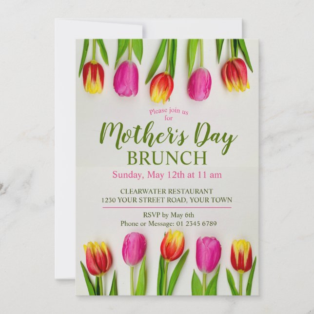 Invitation Fête des mères Brunch Tulip Floral (Devant)