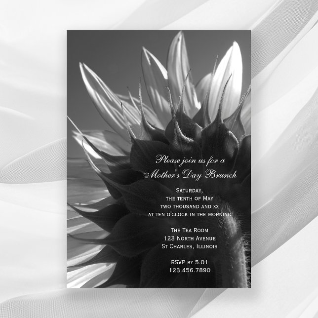 Invitation Fête des mères de tournesol noir et blanc Brunch (Créateur téléchargé)