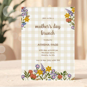 Invitation Fête des mères florale à carreaux de printemps