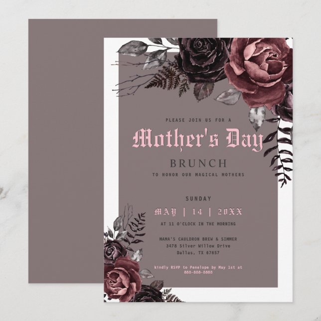 Invitation Fête des Mères gothique Brunch Fête des Fleurs Bou (Devant / Derrière)