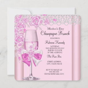 Invitation Fête des Mères Pretty Rose Champagne Brunch 2C