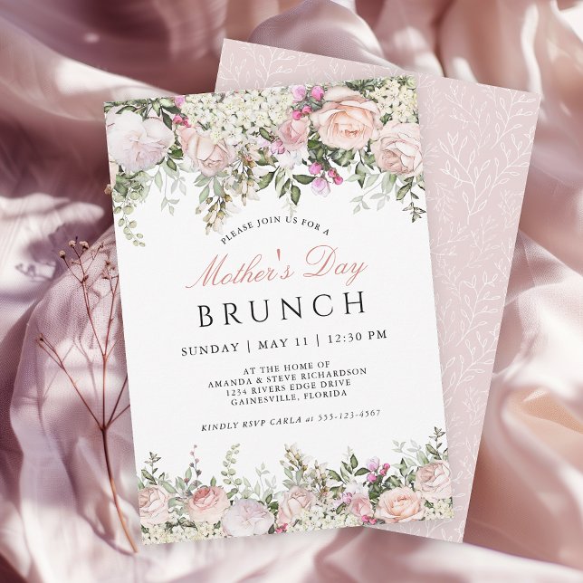 Invitation Fête des mères Roses rose féminin Brunch (Available in both printed and instant download digital formats.)