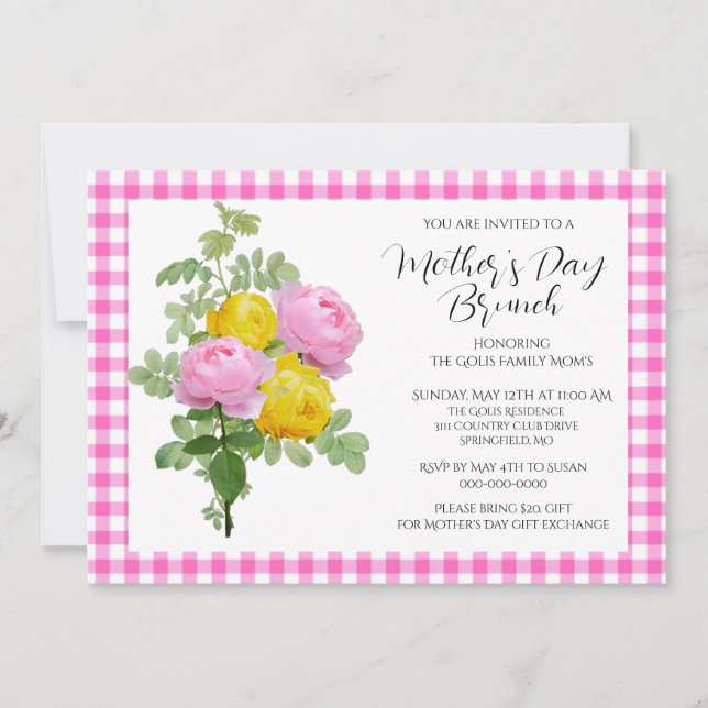 Invitation Fête des mères Roses roses roses Brunch (Devant)