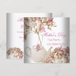 Invitation Fête des Mères Thé à fleurs rose blanc