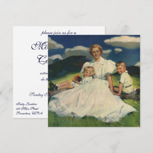 Invitation Fête des mères vintage, maman avec enfants