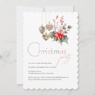 Invitation Fête des ornements de Noël rouge et vert Mistletoe