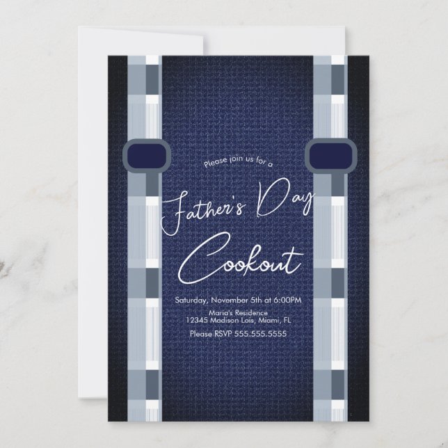 Invitation Fête des pères Cuisine Masculine Denim Plaid (Devant)