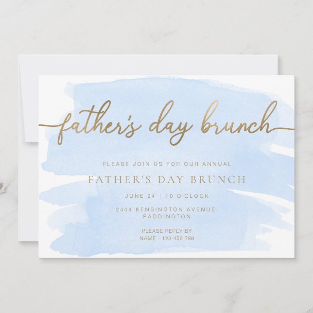 Invitation Fête des pères d'aquarelle bleue Brunch (Devant)