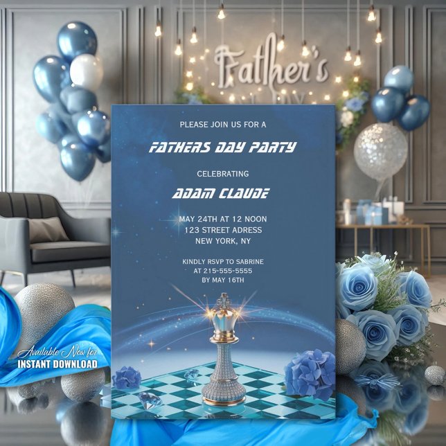 Invitation Fête des pères d'échecs Diamond Metallic King (Créateur téléchargé)