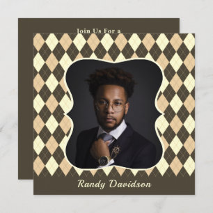 Invitation Fête des pères Photo Brown Tan Jacquard Dîner