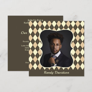 Invitation Fête des Pères Photo Marron Beige Gingham Soirée d