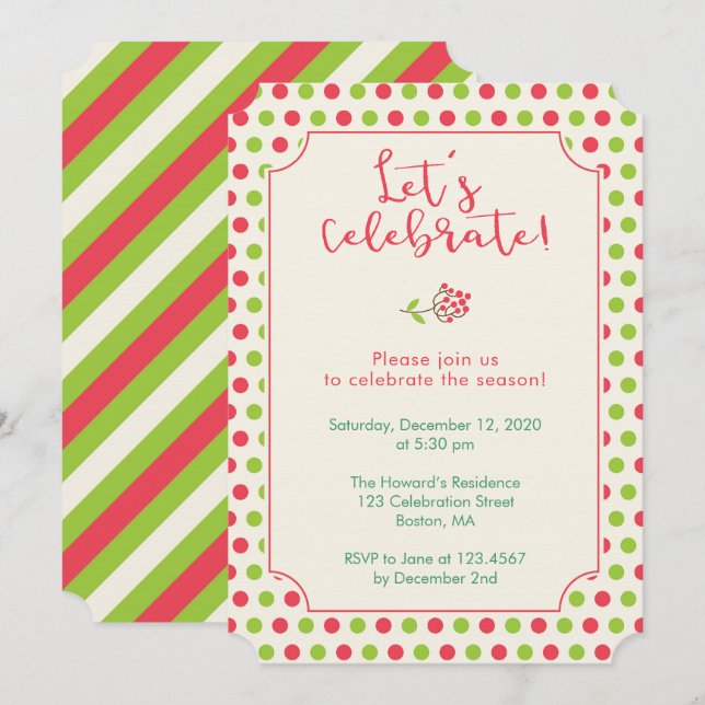 Invitation Fête des Pois rouges et verts (Devant / Derrière)