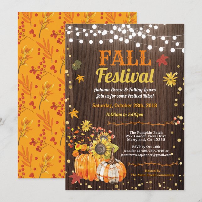 Invitation Fête des récoltes d'automne timbre de citrouille r (Devant / Derrière)