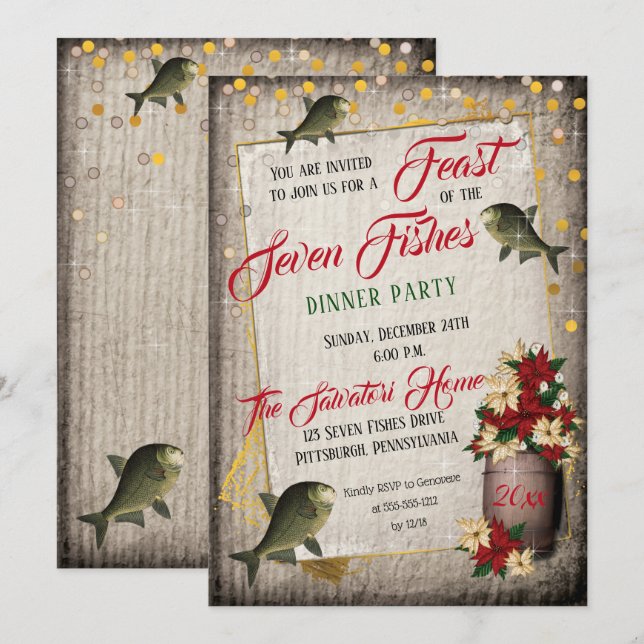 Invitation Fête des Sept Poissons Italien Américain Parti I (Devant / Derrière)