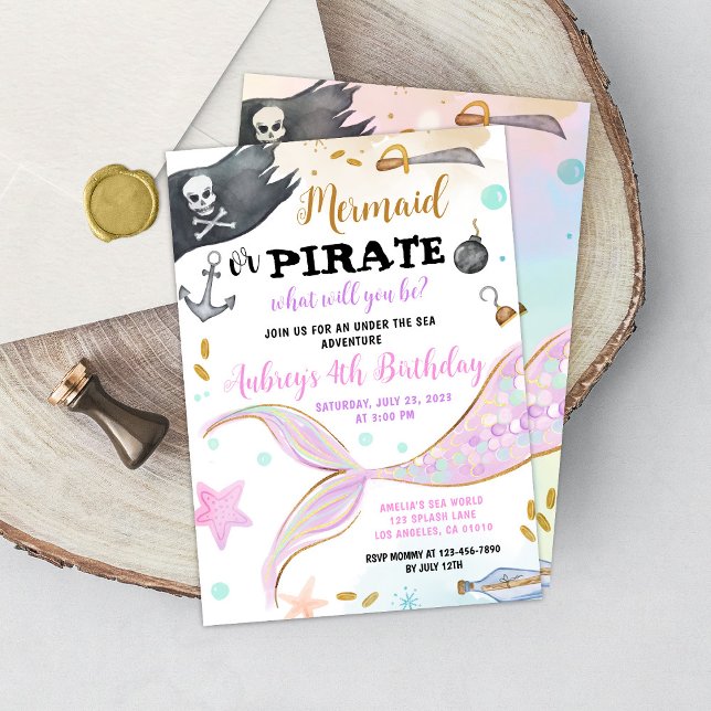 Invitation Fête des sirènes ou des pirates à l'occasion de la (Mermaid Pirate Birthday Invitation)