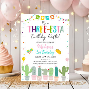 Invitation Fête des trois esta Cactus Fille Anniversaire