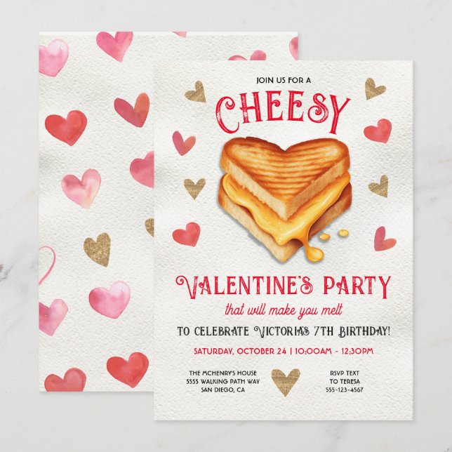 Invitation Fête des Valentines Galentines au fromage grillé (Devant / Derrière)