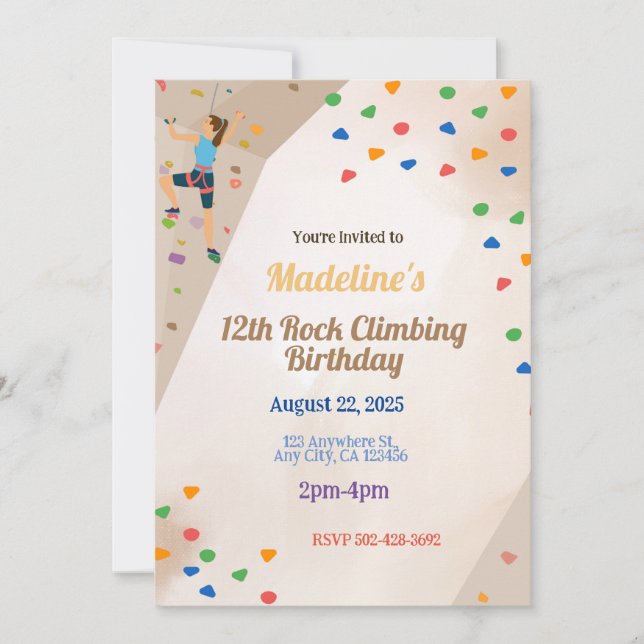 Invitation Fête d'Escalades de Rock à fêter Anniversaire Invi (Devant)